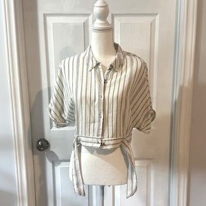 Zara top buttoned/collar. Gently used. Striped. Small.